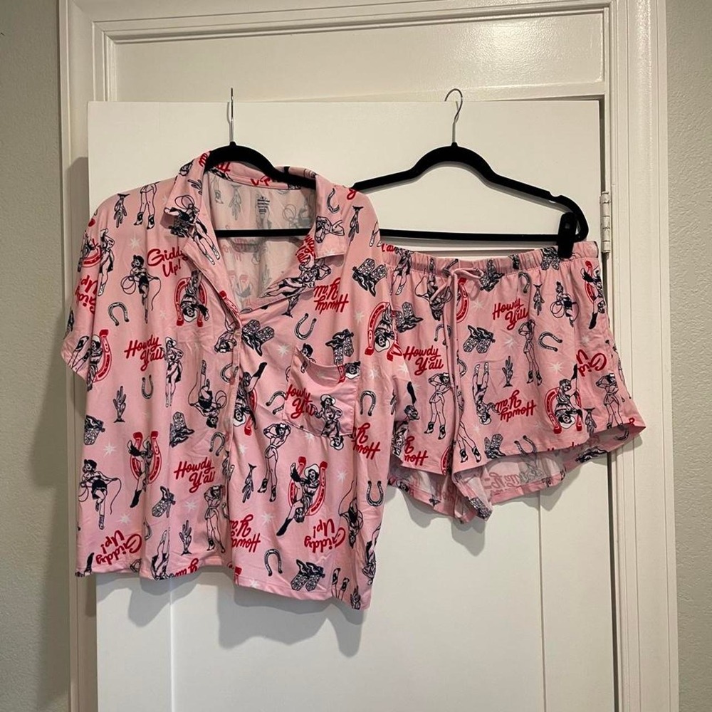 Pink Western Cowboy Button Up Pajama Set Size XL